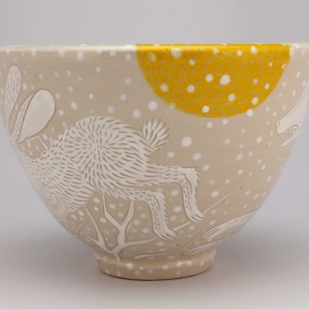 B641: Main image for Wolf and hare Serving Bowl made by Sue Tirrell