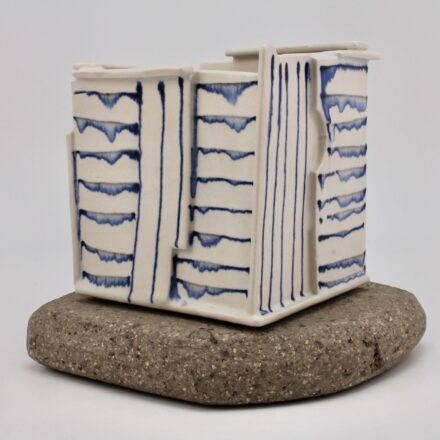 V236: Main image for Container on Cement Base (white/blue stripes) made by Judith Salomon