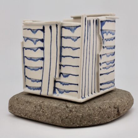 V236: Main image for Container on Cement Base (white/blue stripes) made by Judith Salomon