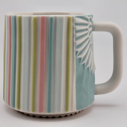 C1541: Main image for Mug with Turquoise Snowflake and Pastel Stripes made by Kelly Justice