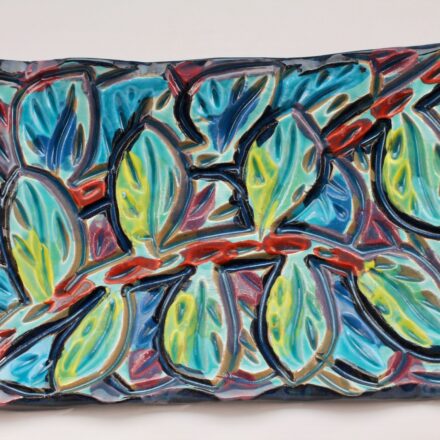 P736: Main image for rectangular plate with leaf design made by Eddie Dominguez